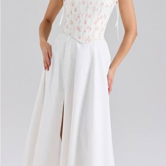 House of CB White Floral Corset Dress xs clarabelle white rose corset print bust - Picture 2 of 9